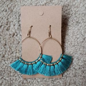 NWT gold & teal fringe earrings